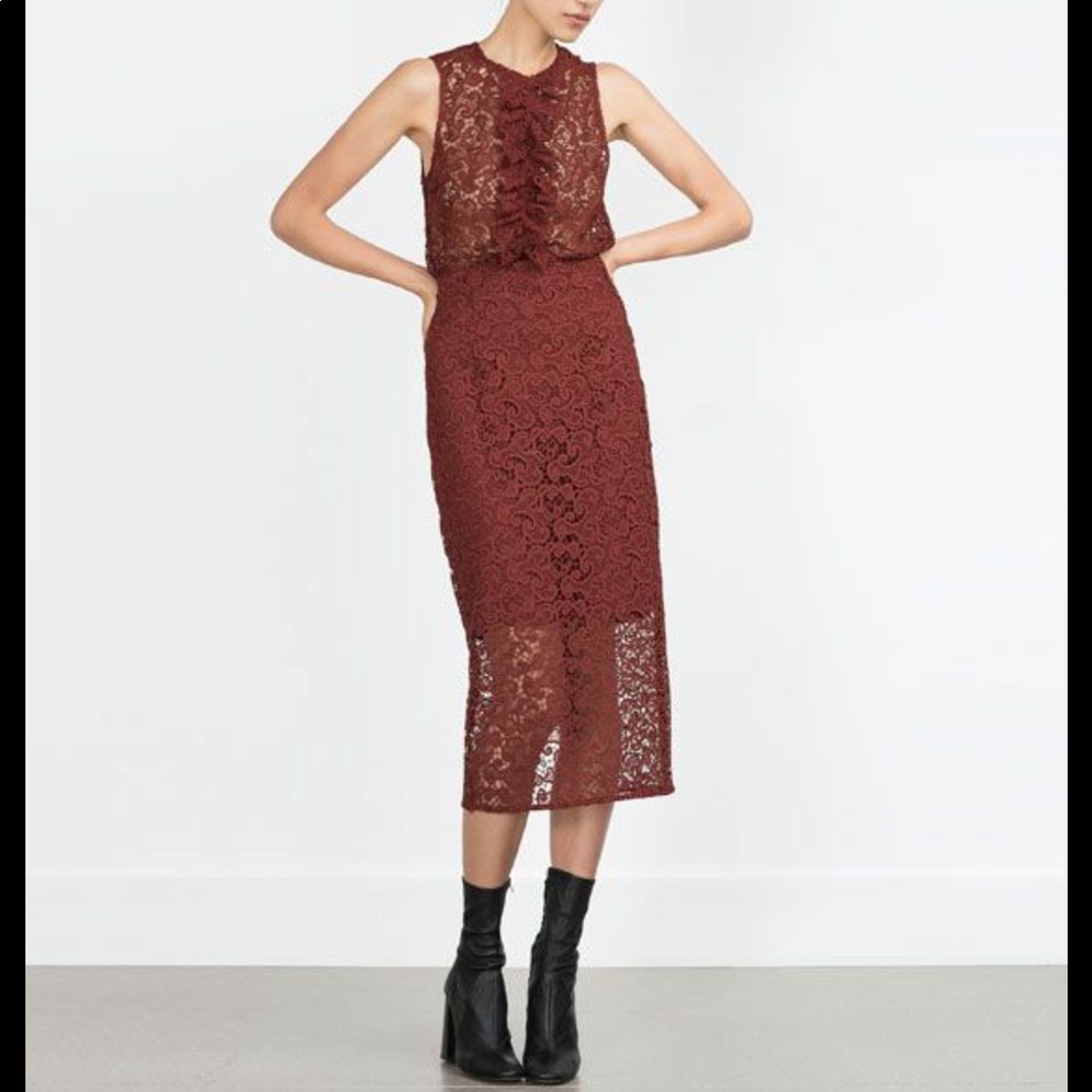 Zara Burgundy Lace Midi Skirt